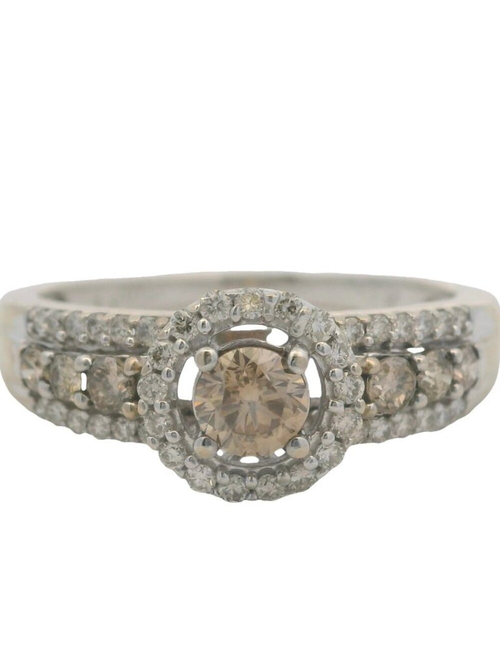 LeVian 14kt White Gold and Champagne and White Diamond Engagement Ring Size 9